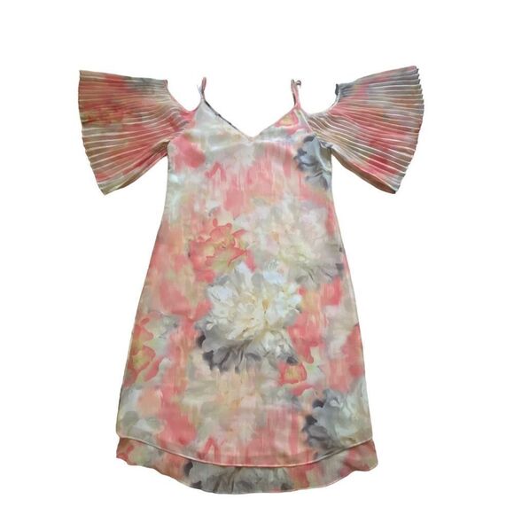 WHBM | Cold Shoulder Pleat Sleeve Watercolor Print Dress, Size 00 - Picture 5 of 9